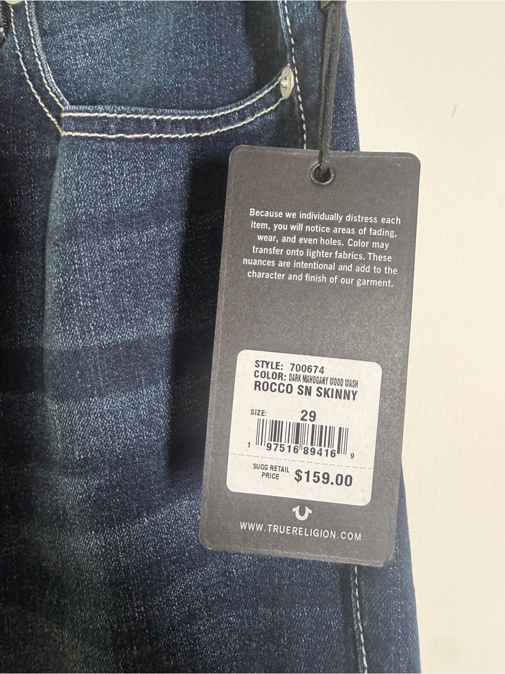True Religion Rocco Relaxed Skinny Jeans Men 29 Dark Wash Blue Denim Premium Y2K